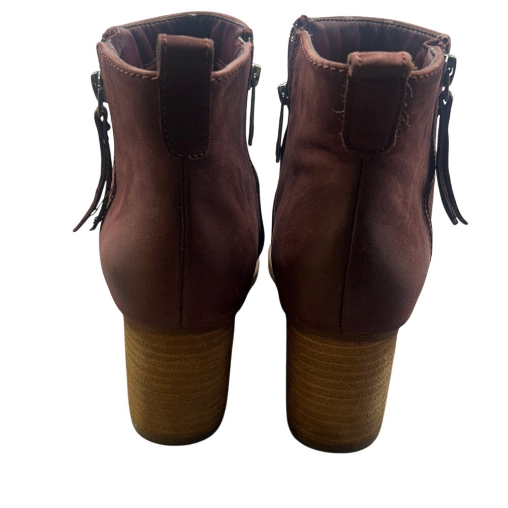 Blondo Waterproof Burgundy Leather Ankle Boots Block Heel B6207 653 Womens 7.5 M